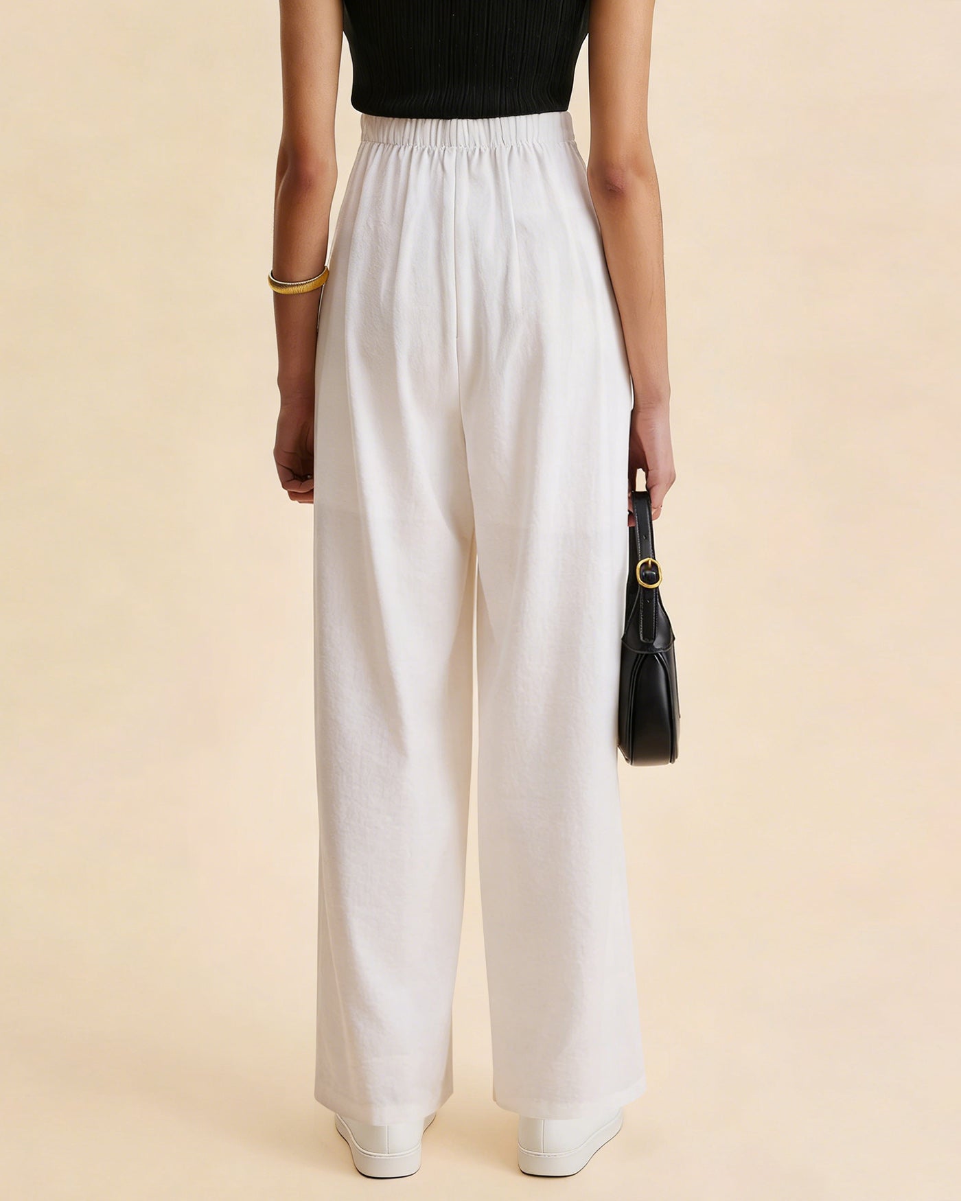 Anna-Berg | White Elastic Waist Straight Pants