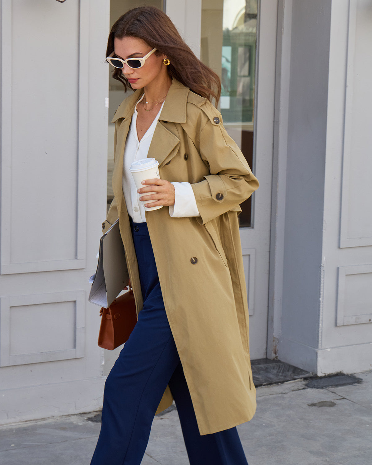 Anna-Berg | Flared Casual Pants for Women, Navy, Elastic Waist