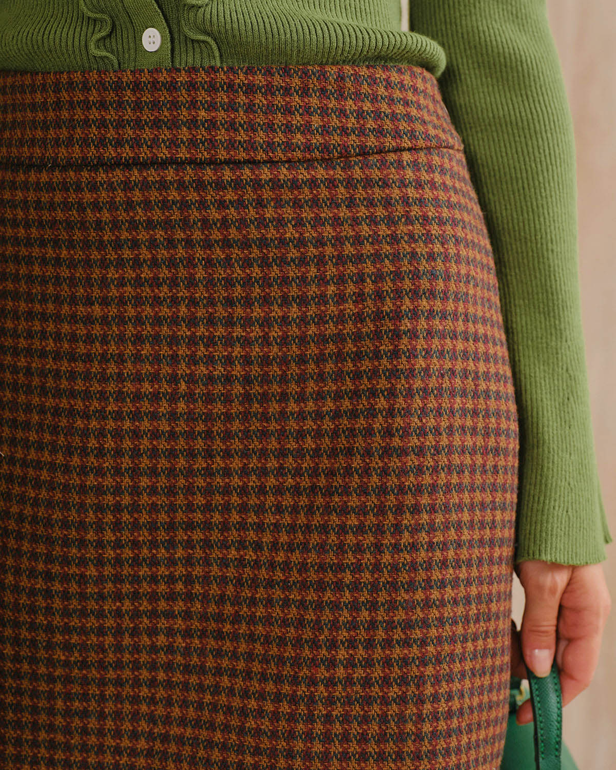 Anna-Berg | Brown Plaid Natural Waist Straight Mini Skirt