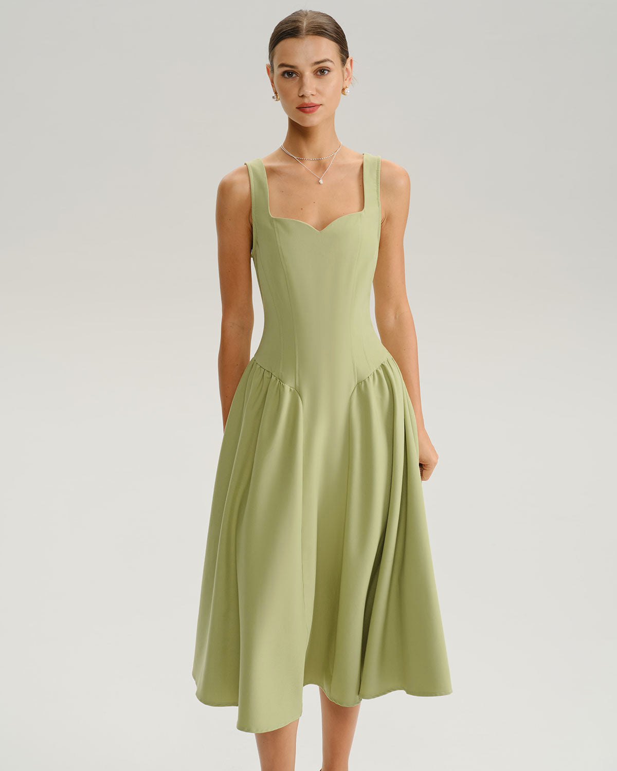 Anna-Berg | Sage Slip Sweetheart Neck Dress