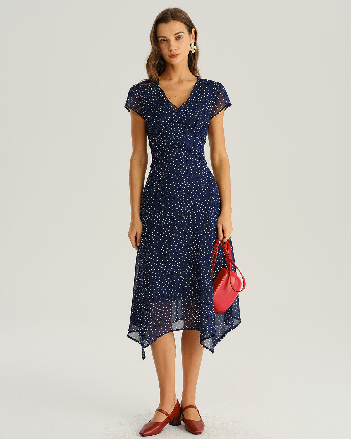 Anna-Berg | Navy Blue Polka Dot Chiffon Dress
