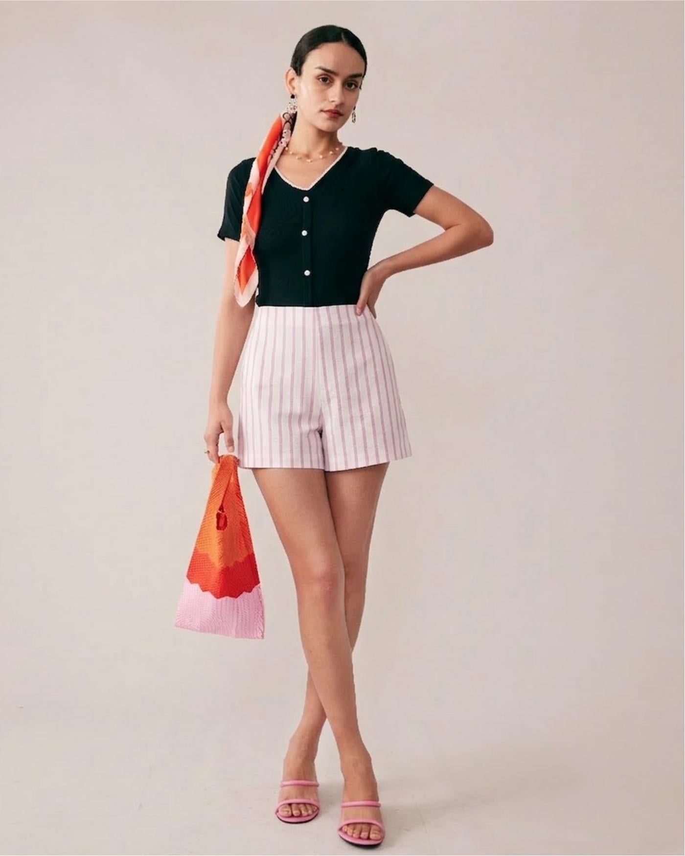 Anna-Berg | Striped Pocket Shorts for Women, Cotton, Relaxed Fit, Pink