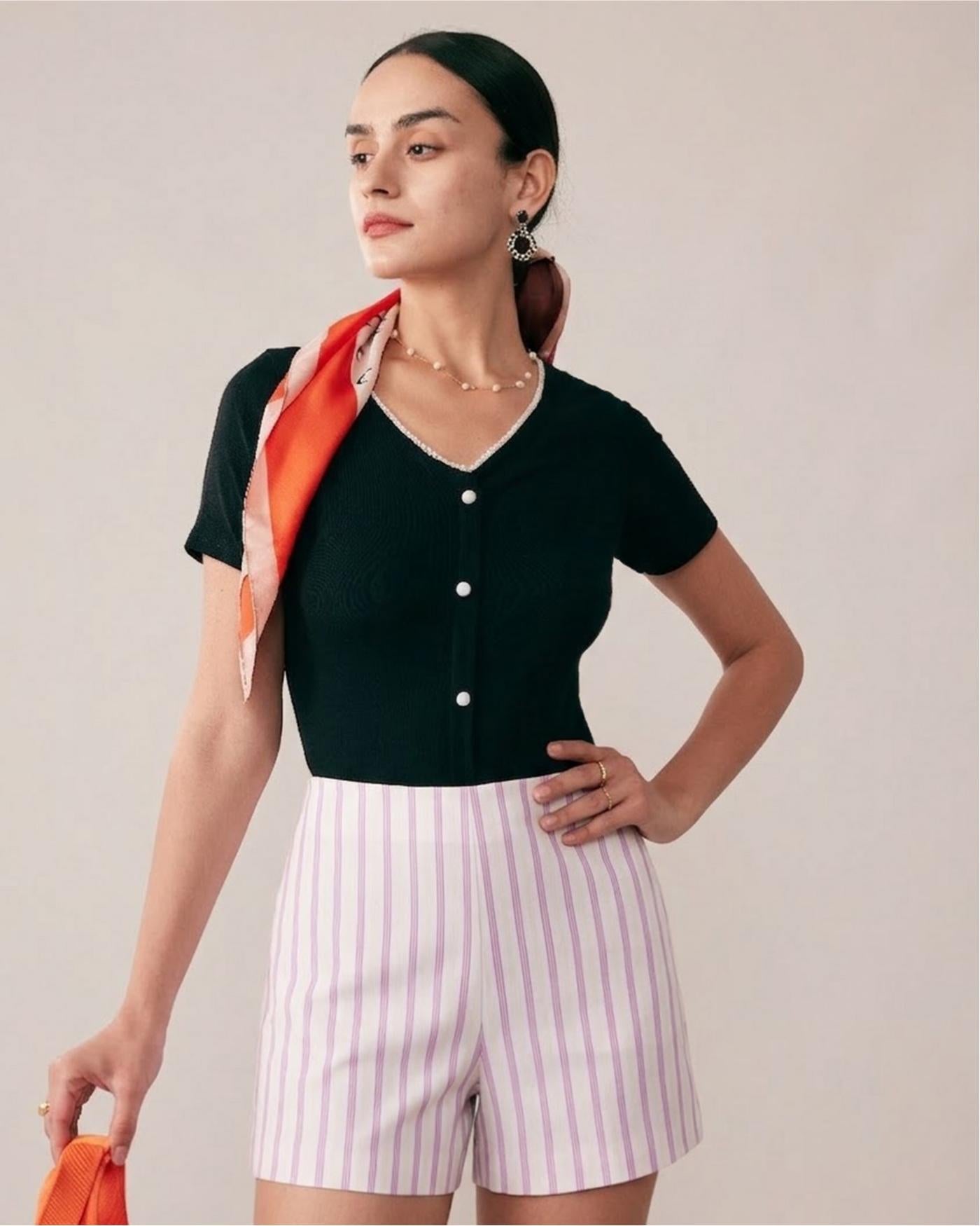 Anna-Berg | Striped Pocket Shorts for Women, Cotton, Relaxed Fit, Pink