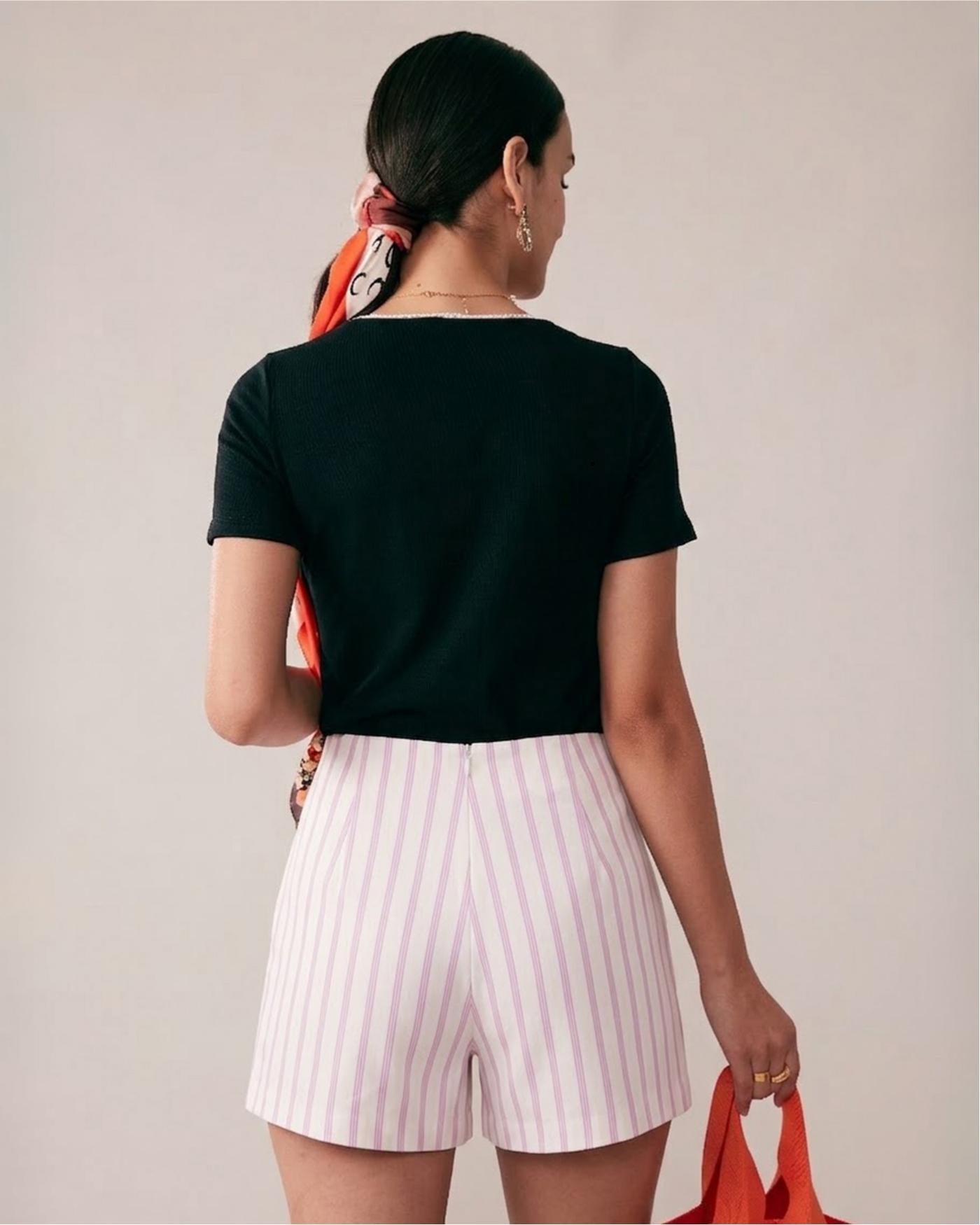 Anna-Berg | Striped Pocket Shorts for Women, Cotton, Relaxed Fit, Pink