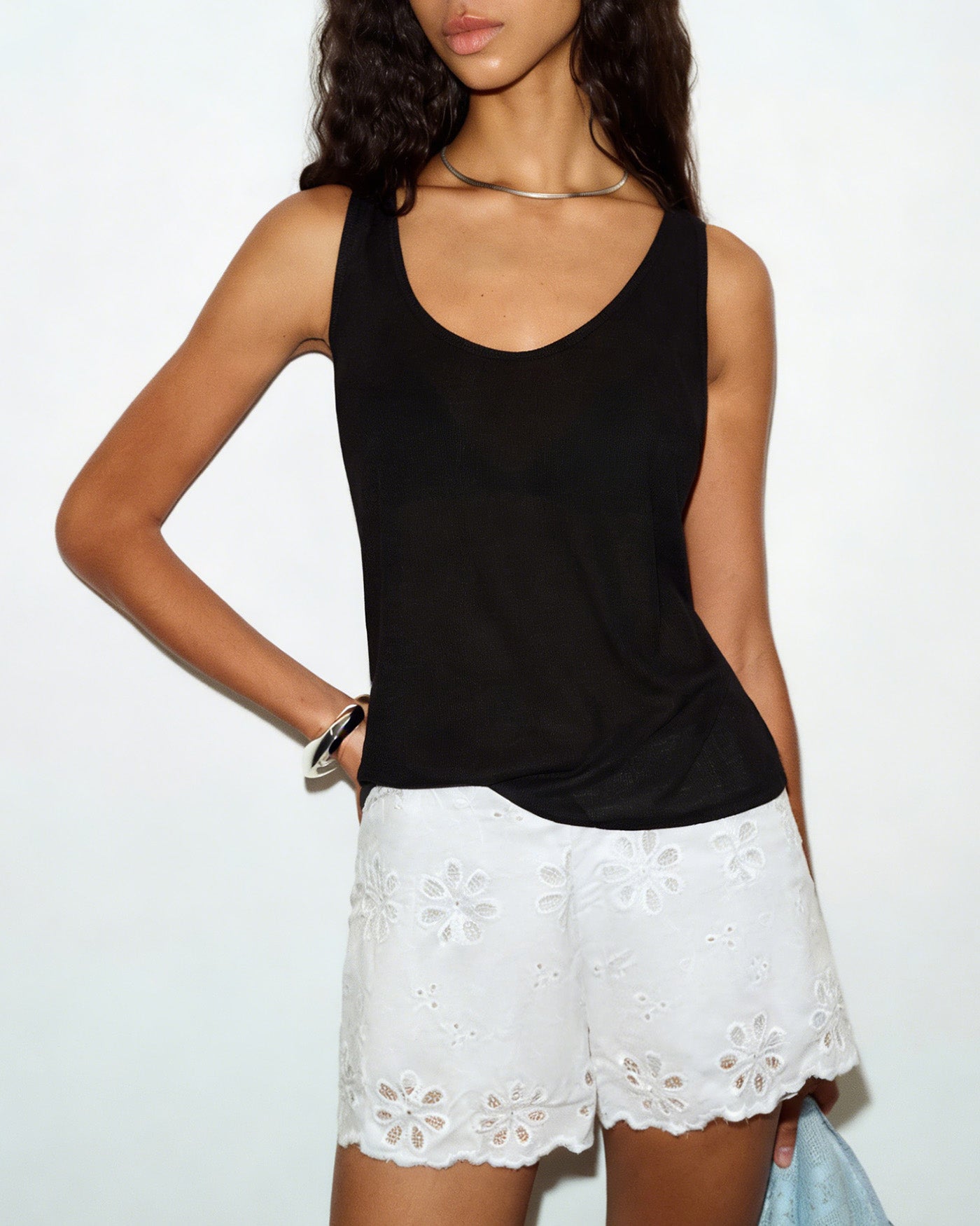 Anna-Berg | Floral Button Shorts for Women, White, Casual Fit