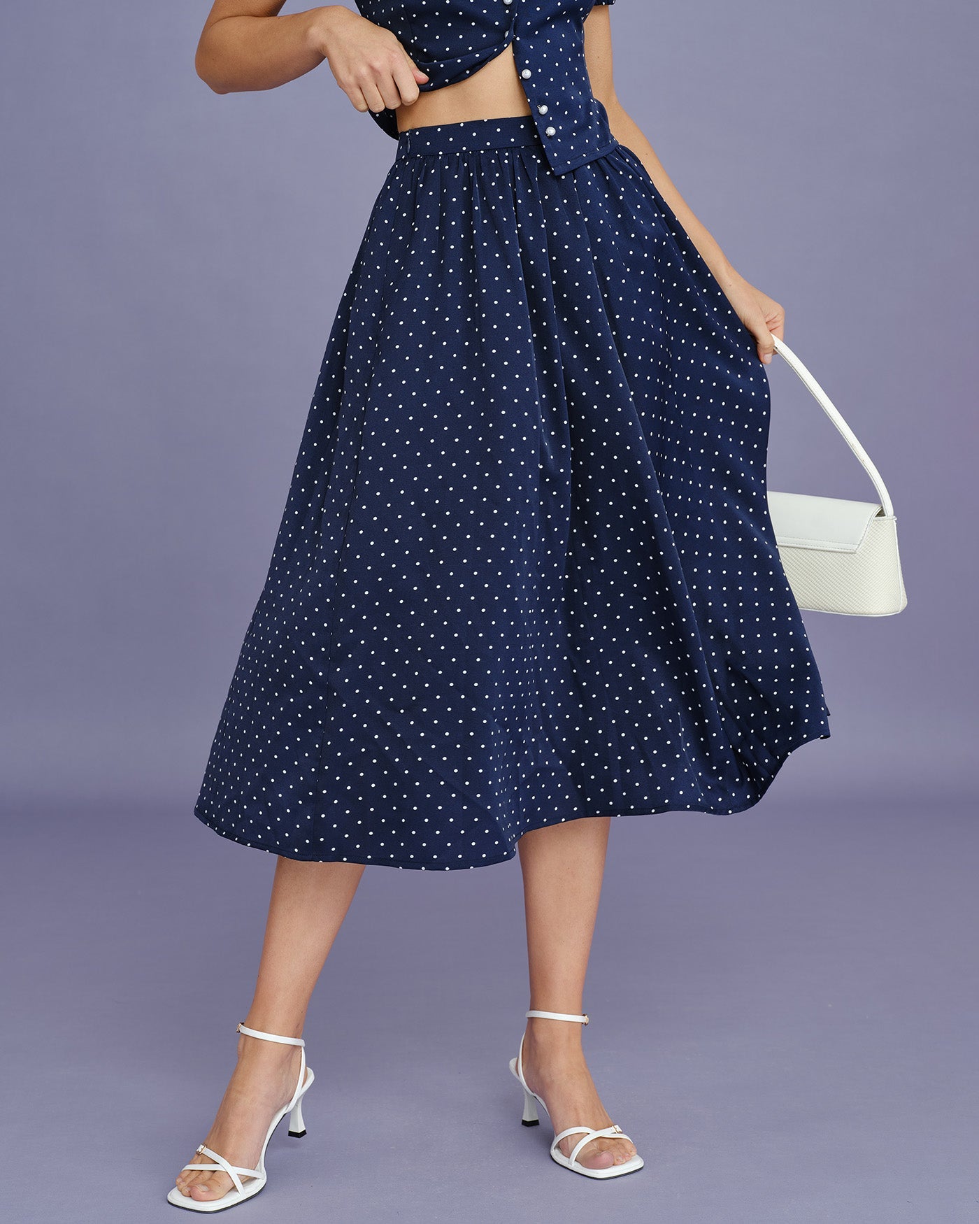 Anna-Berg | Midi Skirt, Women's, Cotton, Regular Fit, Blue, Polka Dot