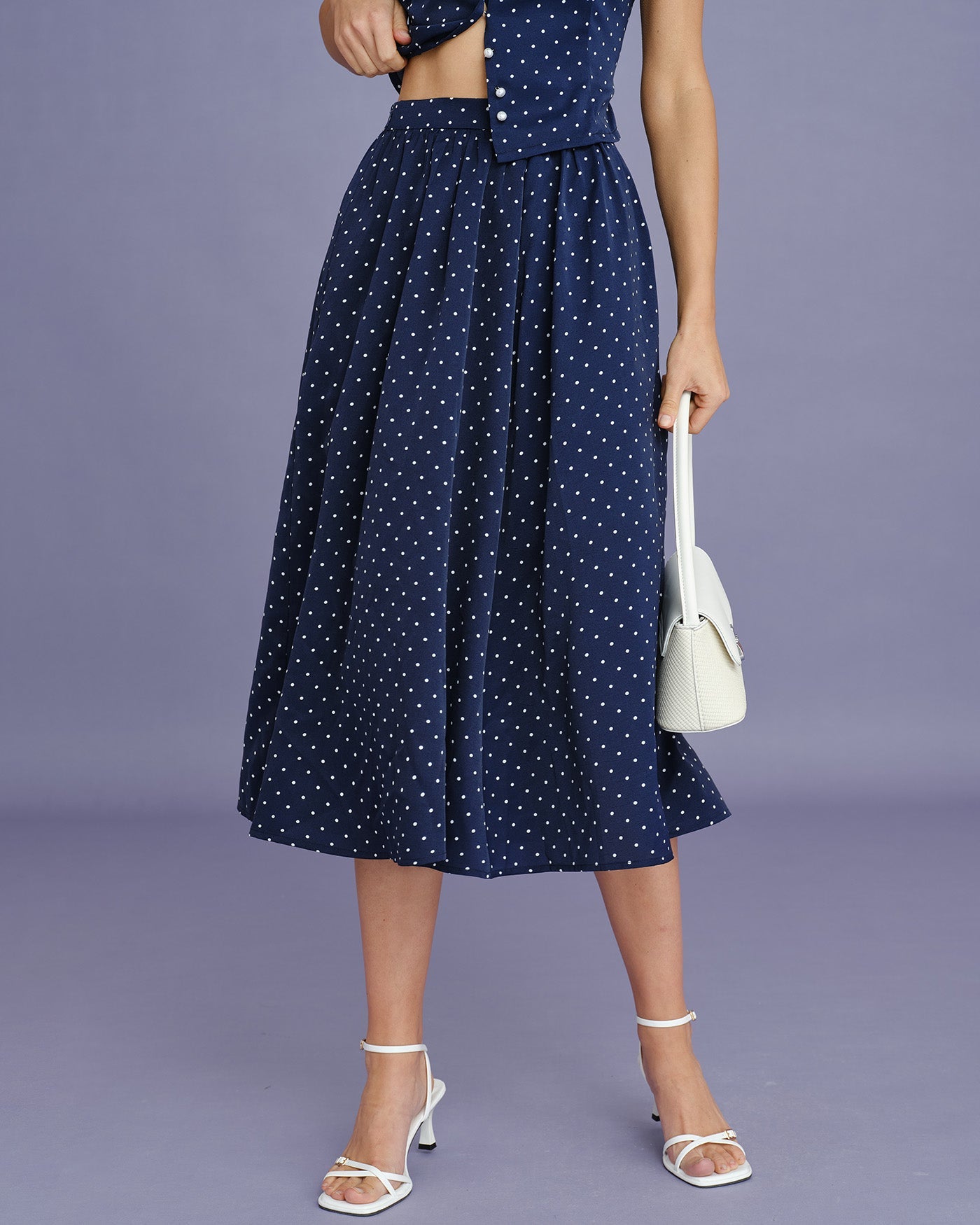 Anna-Berg | Midi Skirt, Women's, Cotton, Regular Fit, Blue, Polka Dot