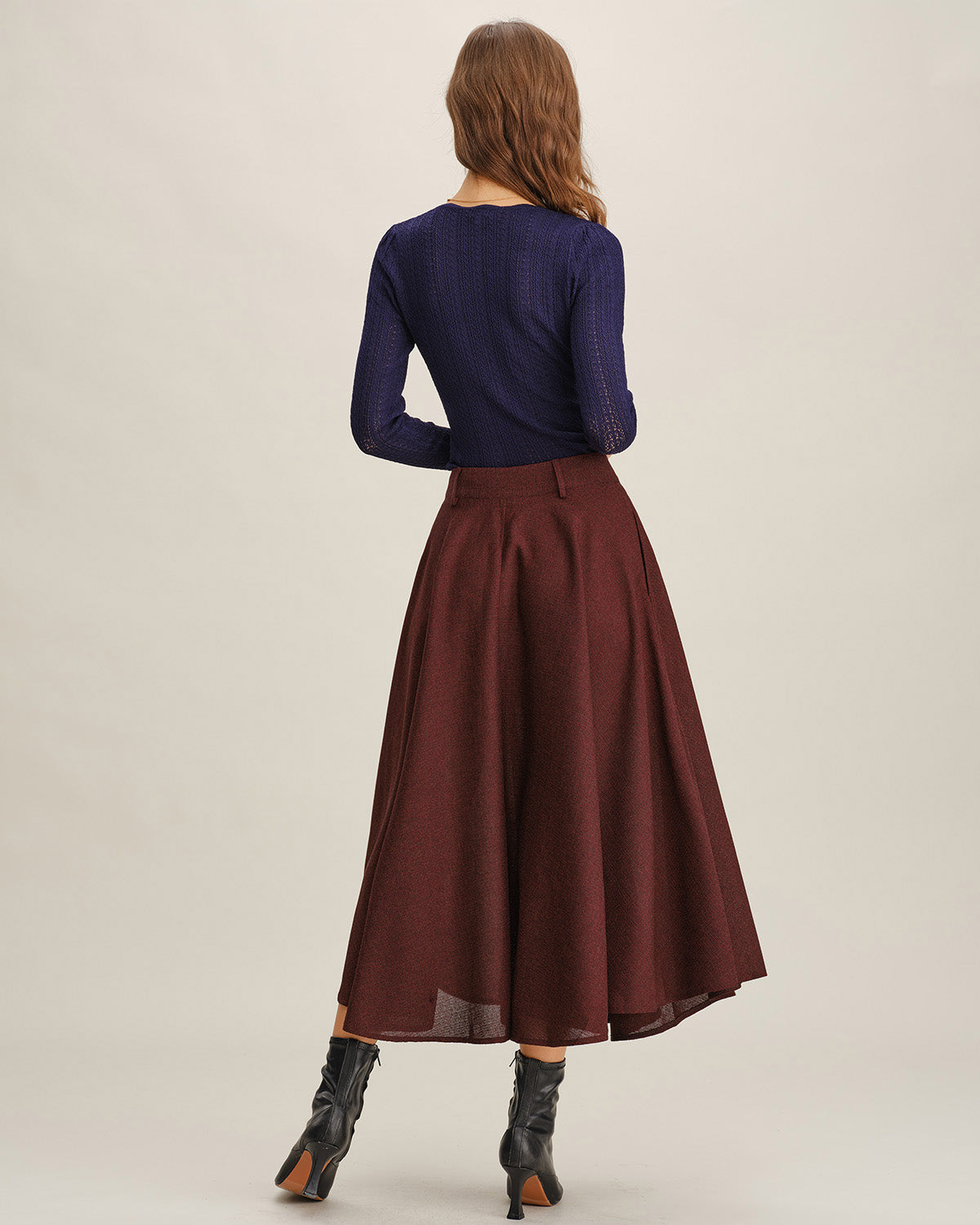 Anna-Berg | A-Line Midi Skirt for Women, Pocket, Red