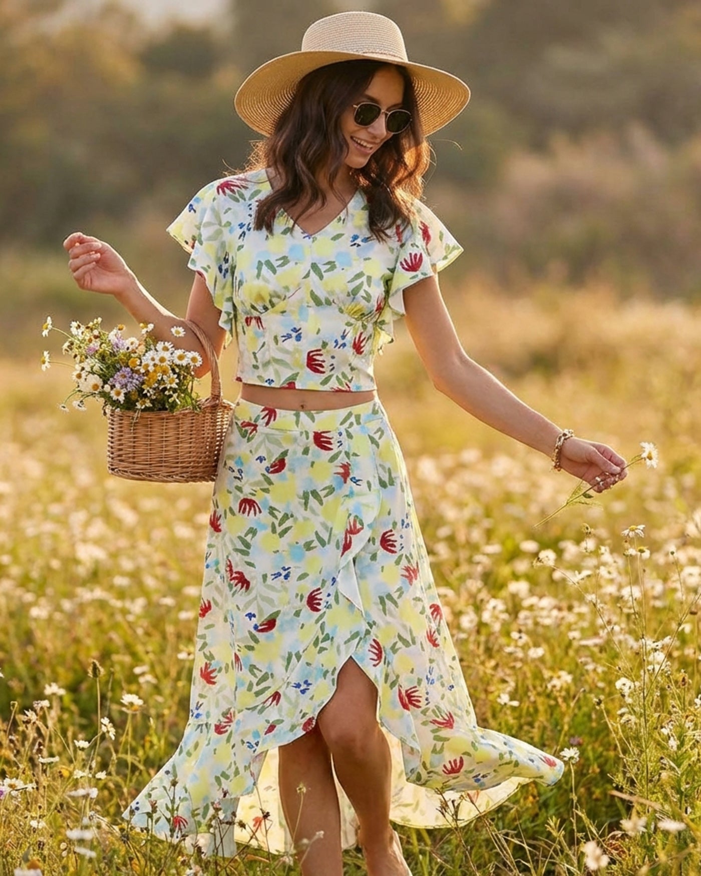 Anna-Berg | A-Line Midi Skirt, Floral, Women's, Fit & Flare, Multi-Color