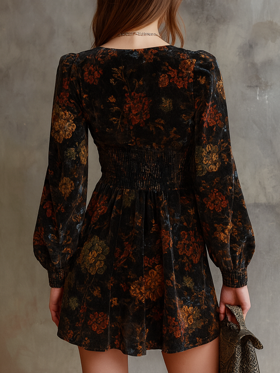 Anna-Berg | Retro Floral Print Pleated Waist Dress