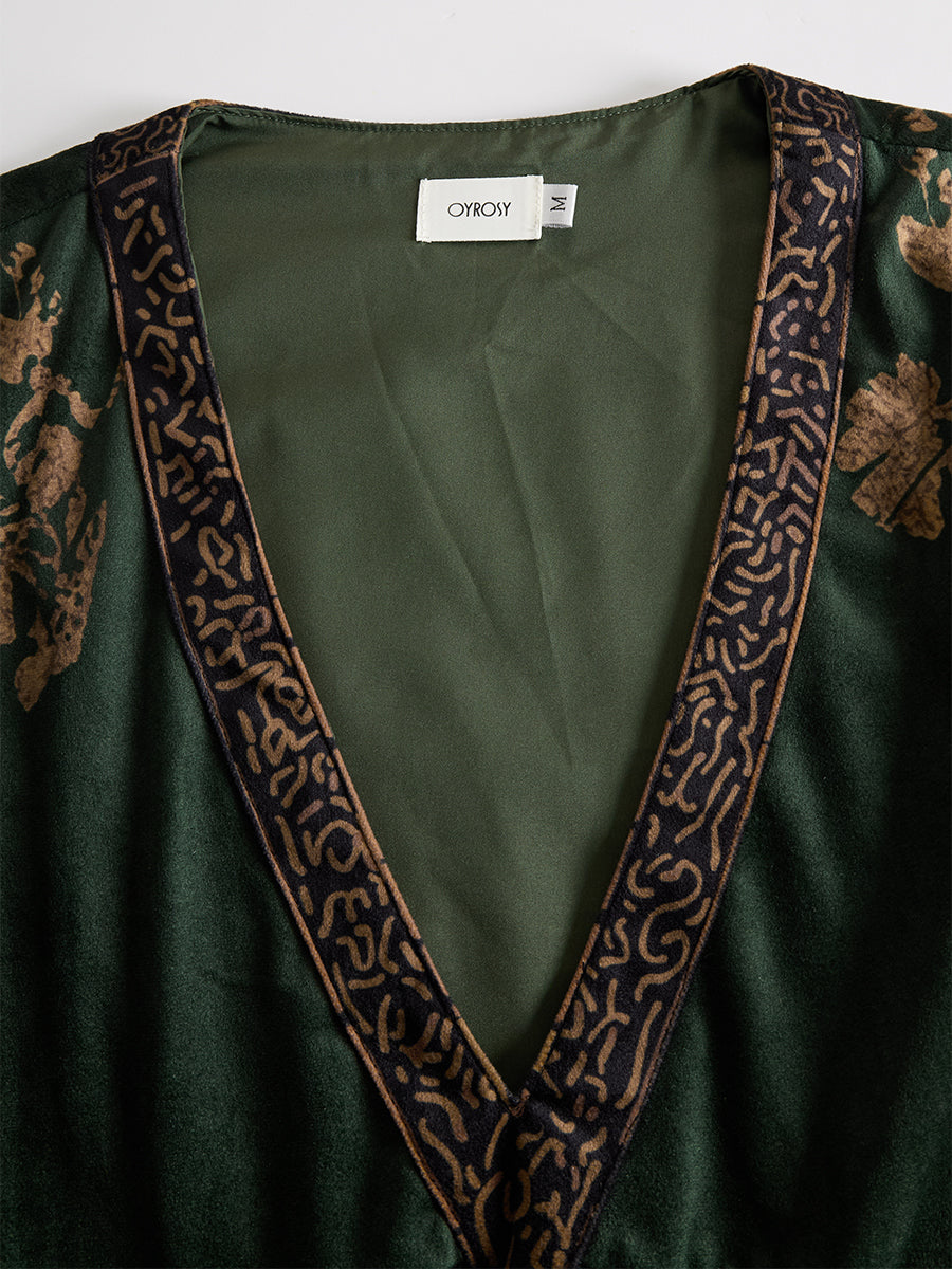 Anna-Berg | Green Faux Suede Tassel Dress