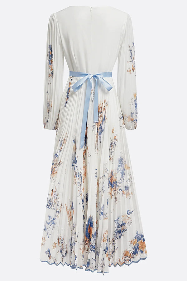 Anna-Berg | Unique Printed V-Neck Long Sleeve Dress