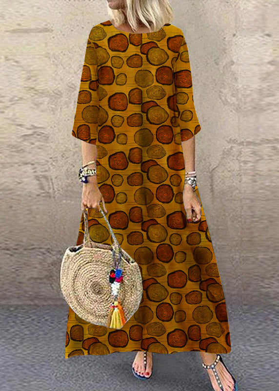 Anna-Berg | Khaki O-Neck Plaid Half Sleeve Dress