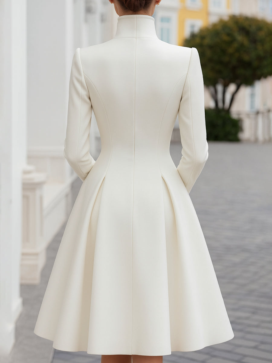 Anna-Berg | Elegant Double-Breasted Flared A-Line Coat Dress