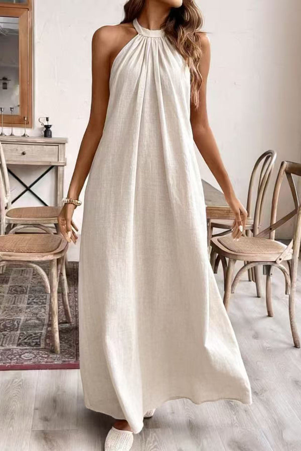 Anna-Berg | Solid Color Loose Halter Neck Dress