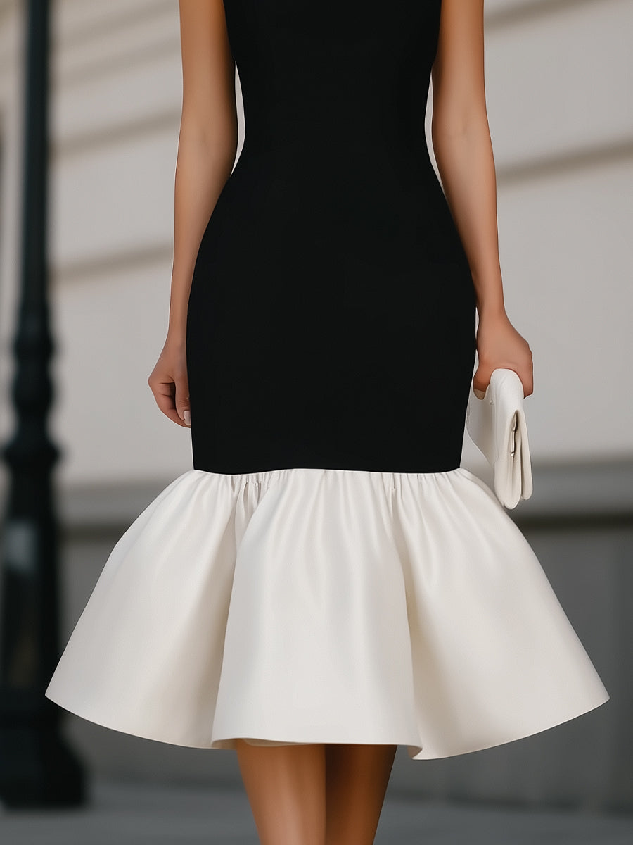 Anna-Berg | Square Neck Sleeveless Ruffle Hem Dress