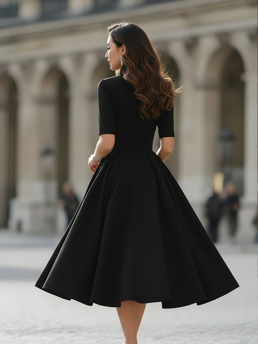 Anna-Berg | Elegant V-Neck Tailored A-Line Midi Dress