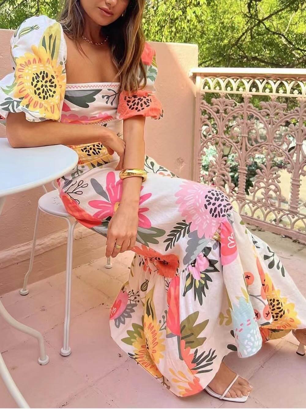 Anna-Berg | Statement Square Neck Floral Print Maxi Dress