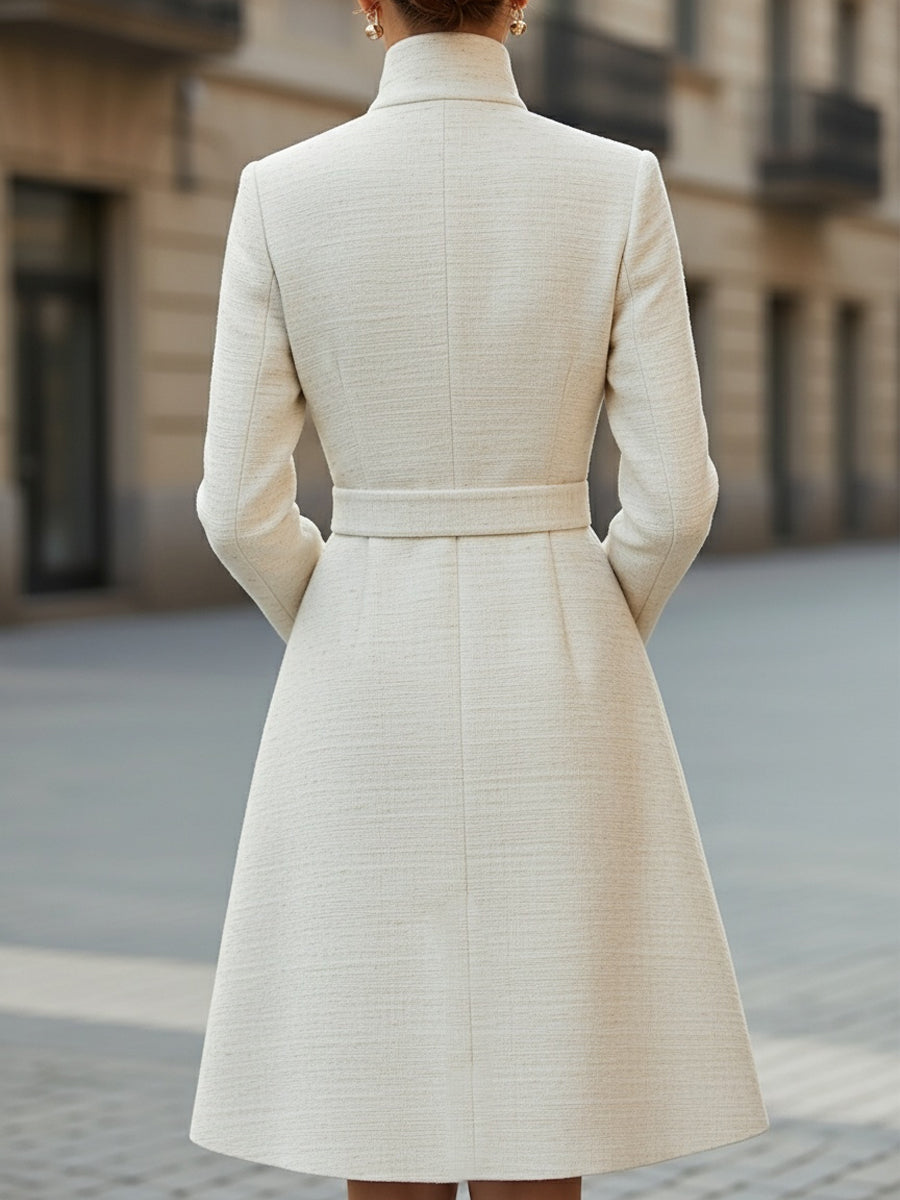 Anna-Berg | Elegant Belted High-Neck Wool Blend Dress