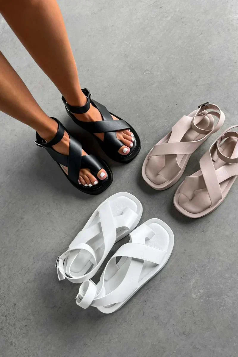 Anna-Berg | Flowing Platform Flat Buckle Sandals