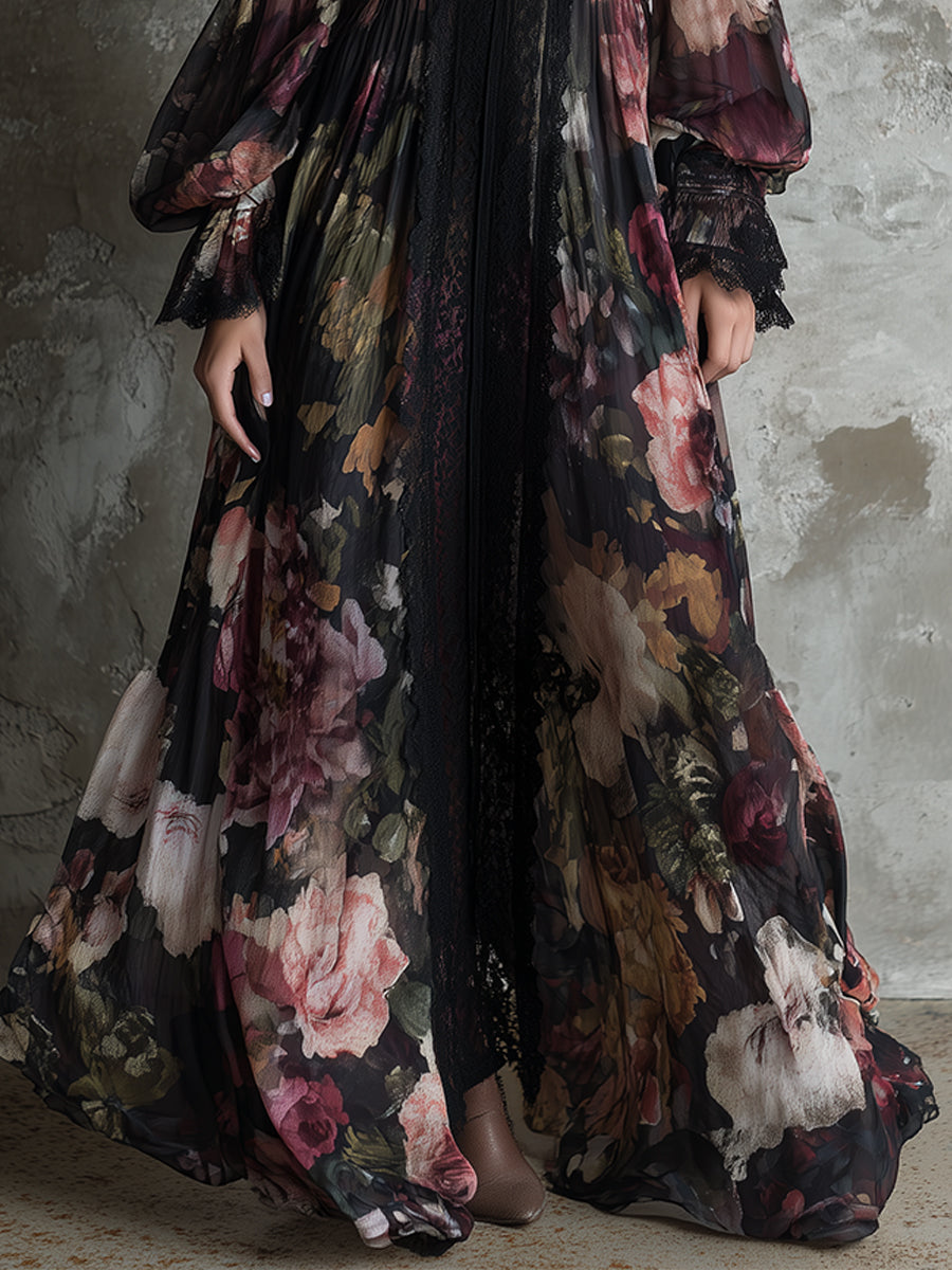 Anna-Berg | Bohemian Holiday Chiffon Printed Lace Dress