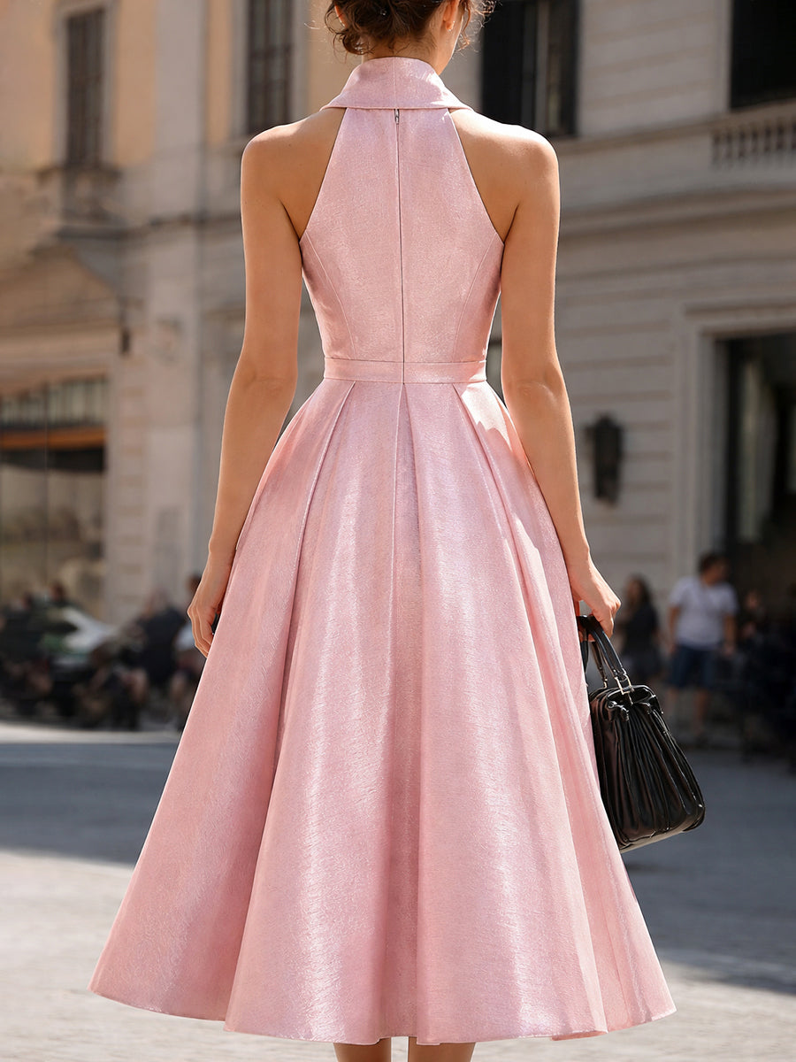 Anna-Berg | Halter Neck Pleated Waist Midi Dress