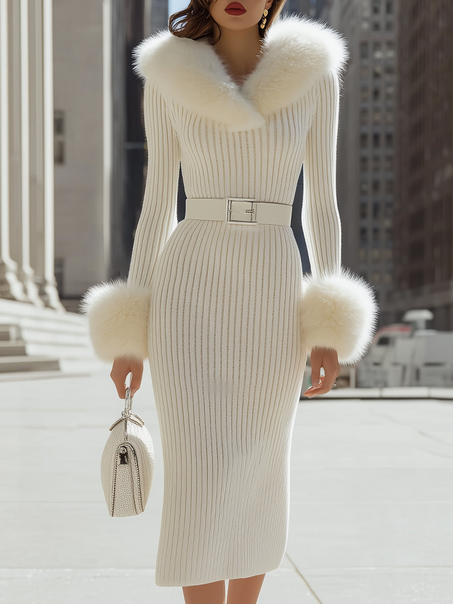 Anna-Berg | Luxurious White Faux Fur Dress