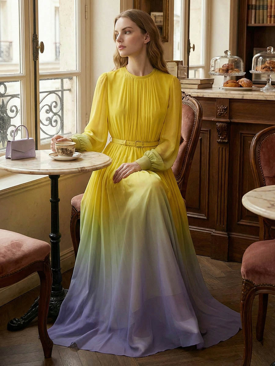 Anna-Berg | High Waisted Long Sleeves Belted Dress