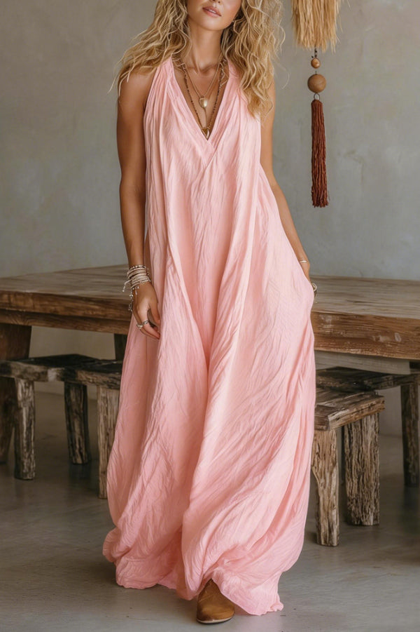 Anna-Berg | Linen Blend Solid Color Loose Dress