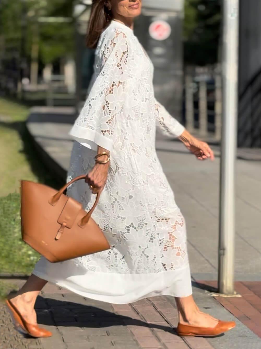 Anna-Berg | Feminine Flower V-Neck Midi Dress for a Polished Look