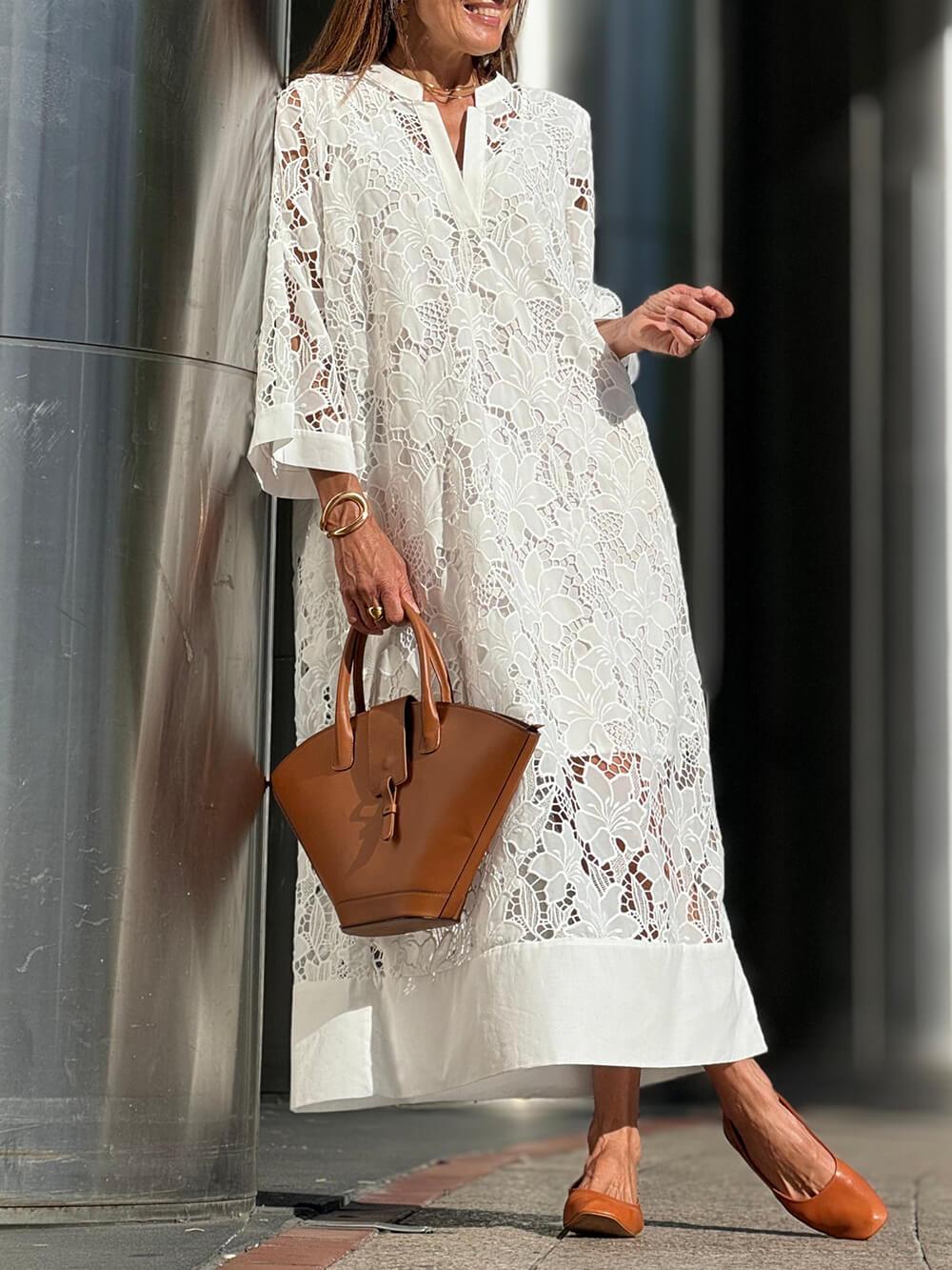 Anna-Berg | Feminine Flower V-Neck Midi Dress for a Polished Look
