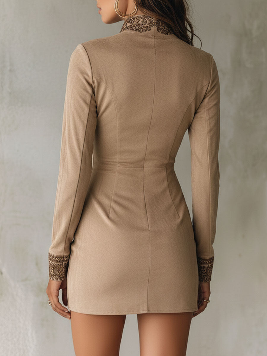 Anna-Berg | Red Suede Embroidered Dress