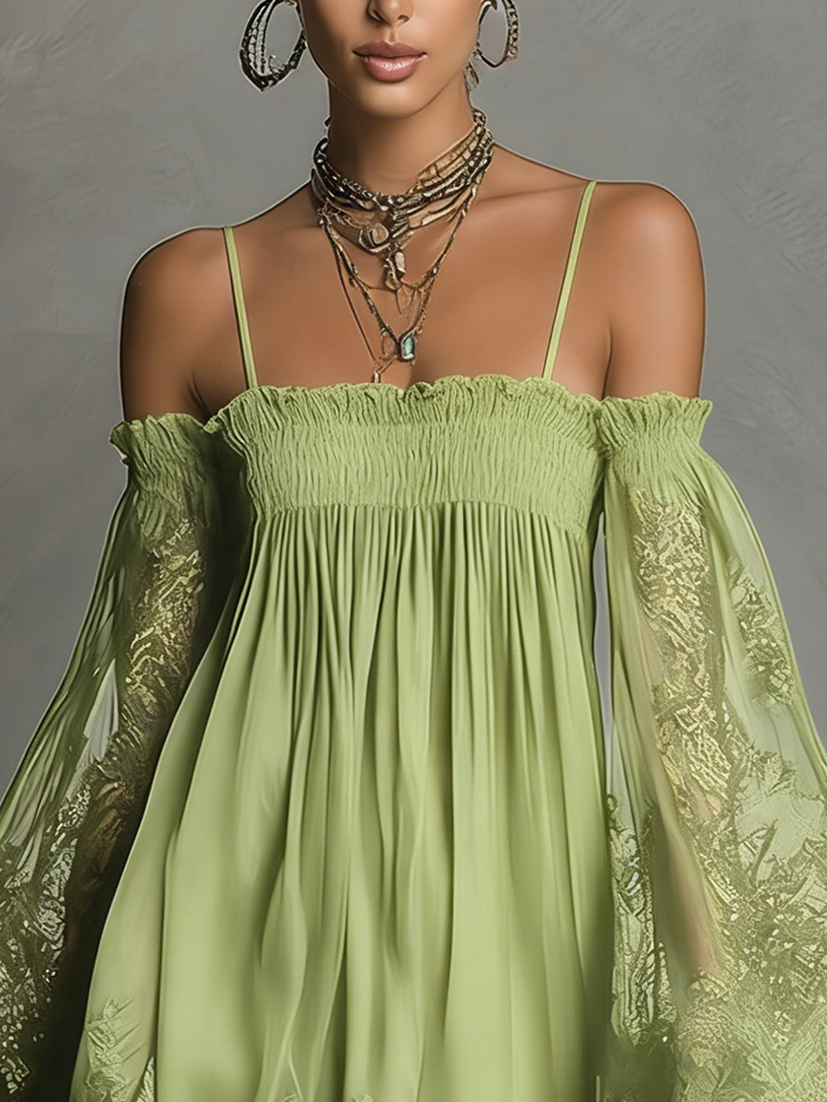 Anna-Berg | Chic Mini Dress In Navy Blue Chiffon With Off-the-shoulder Neckline, Lace Trim, And Sheer Sleeves