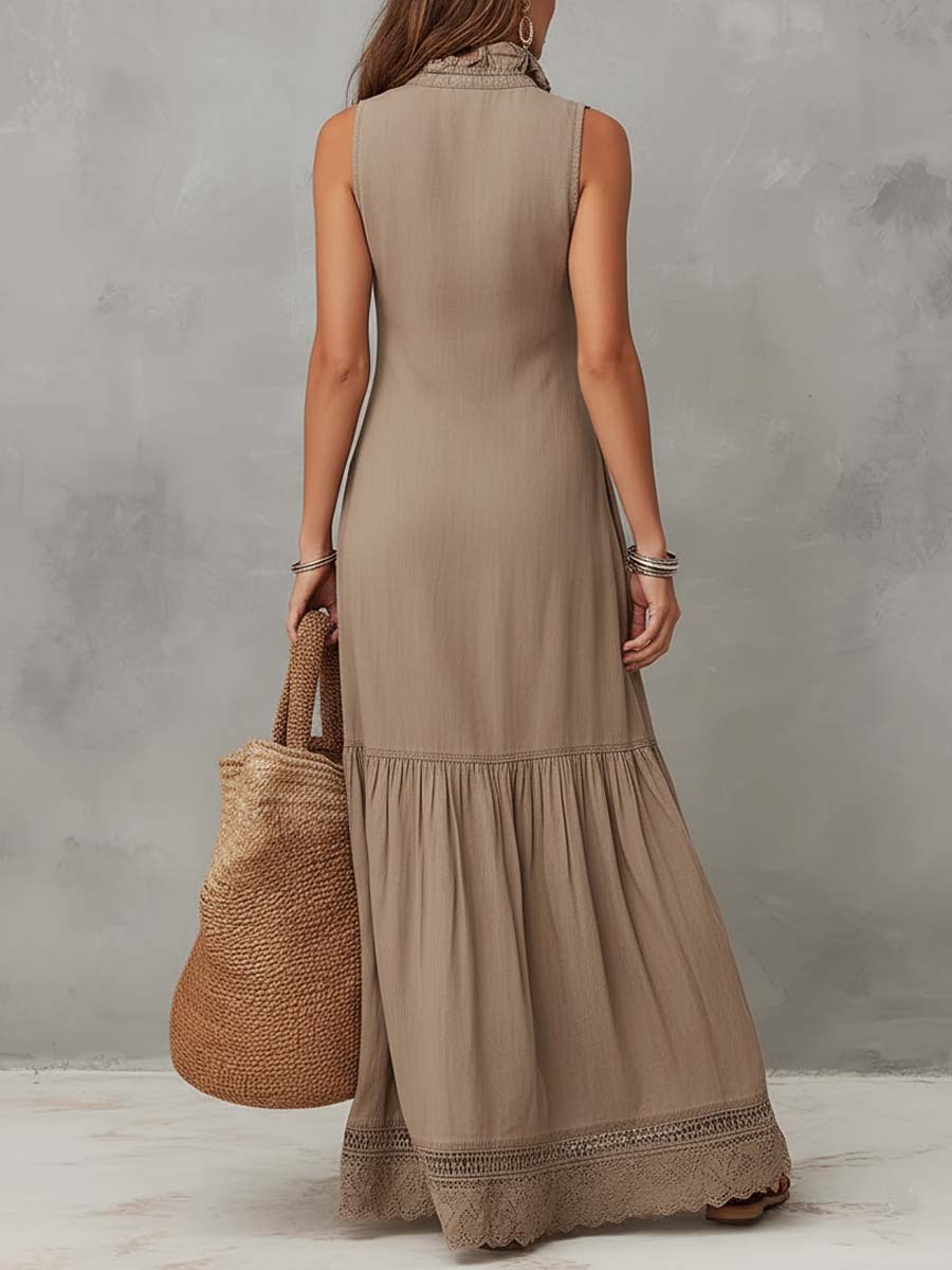 Anna-Berg | Khaki Cotton Sleeveless Dress