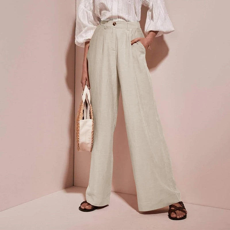 Anna-Berg | Natural High-Waist Wide-Leg Linen Trousers