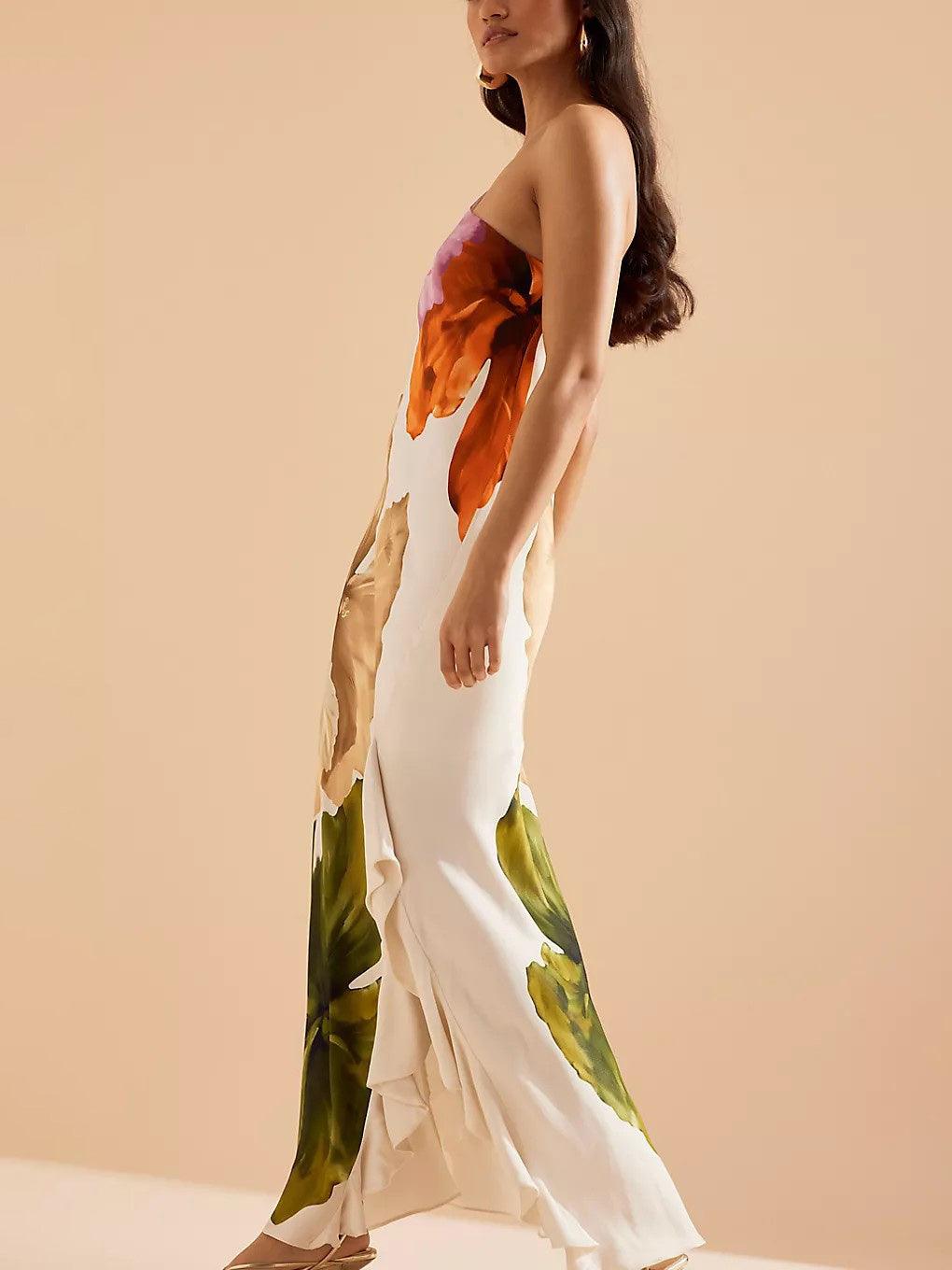 Anna-Berg | Elegant Floral Print One-shoulder Maxi Dress