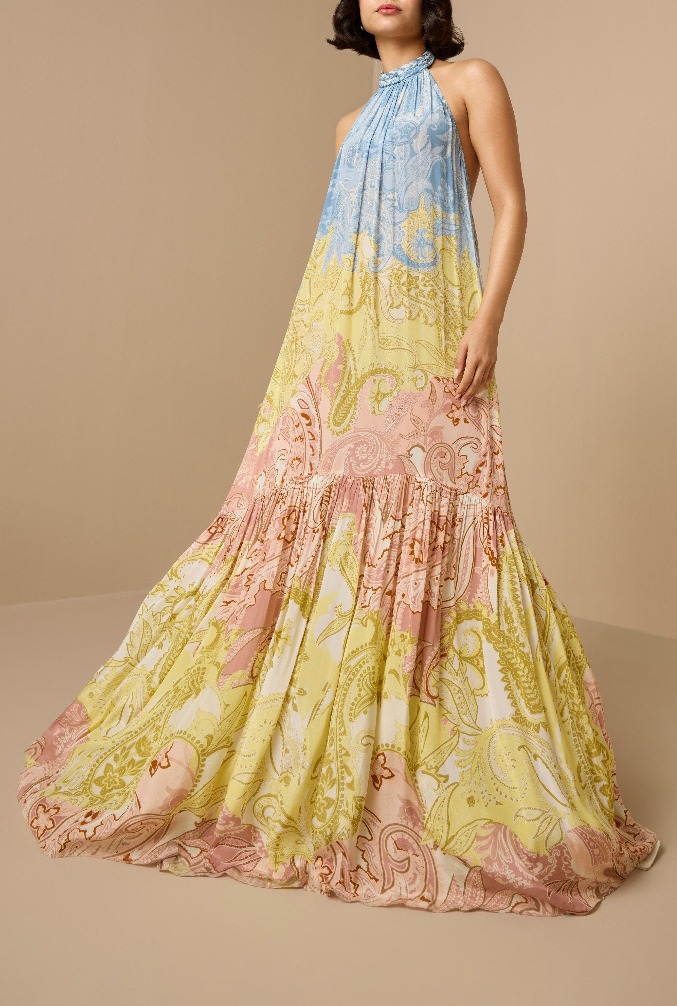Anna-Berg | Elegant Print Braided Halter Dress