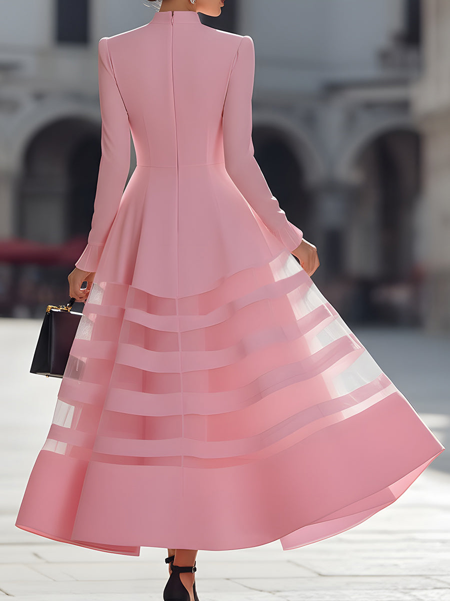 Anna-Berg | Elegant Sheer Panel Flared Midi Dress