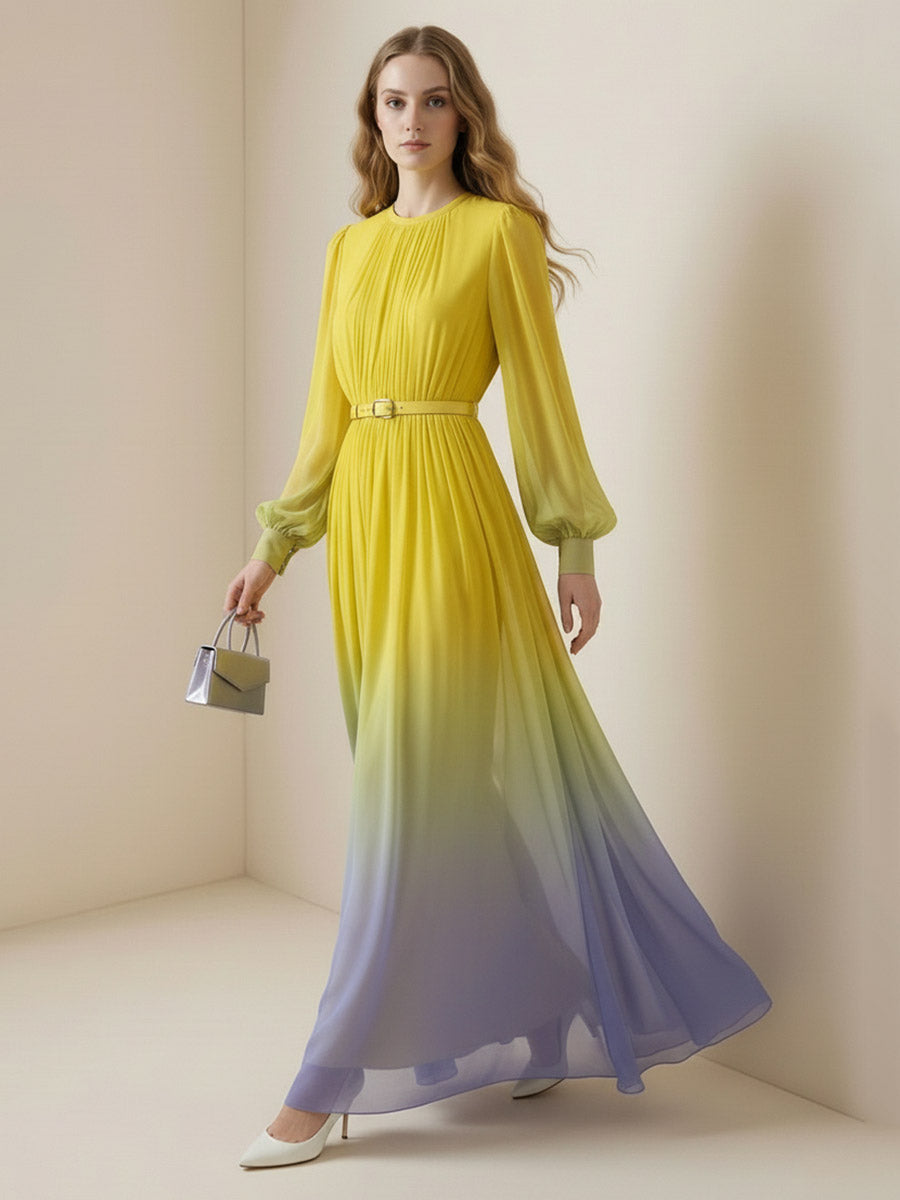 Anna-Berg | High Waisted Long Sleeves Belted Dress