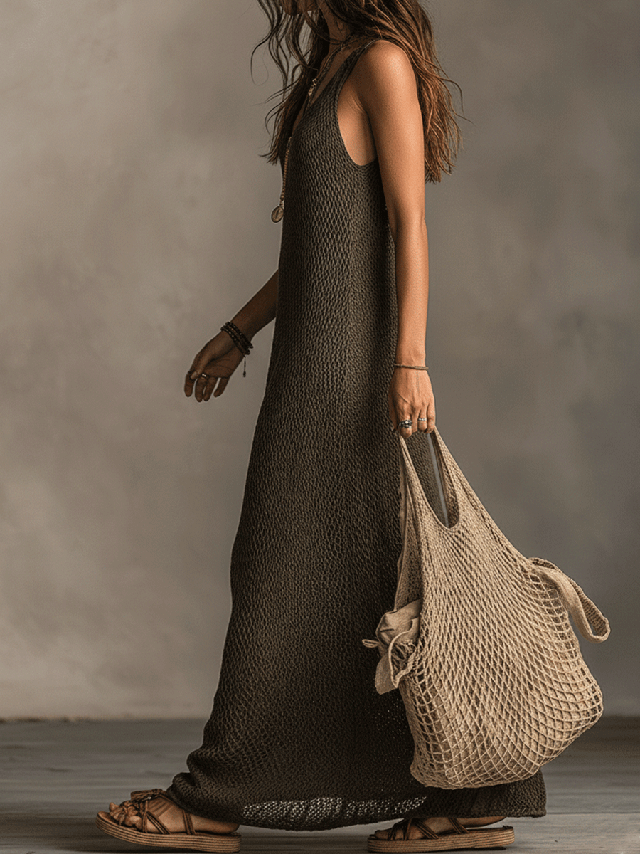 Anna-Berg | Olive Knit Sleeveless Casual Dress
