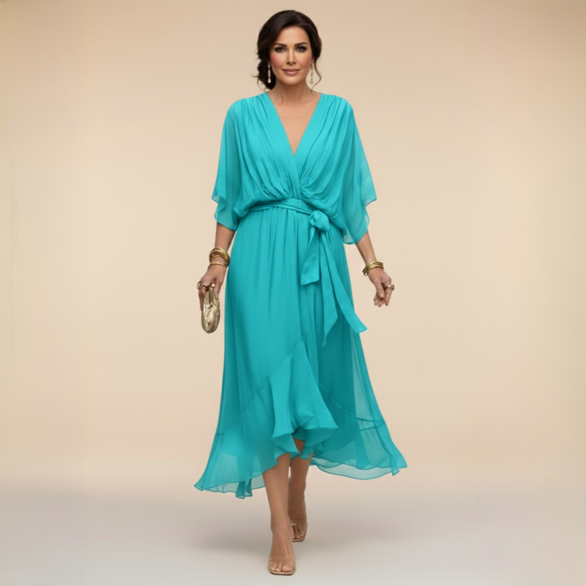 Anna-Berg | Modern Monica - Chiffon Dress With V-Neck