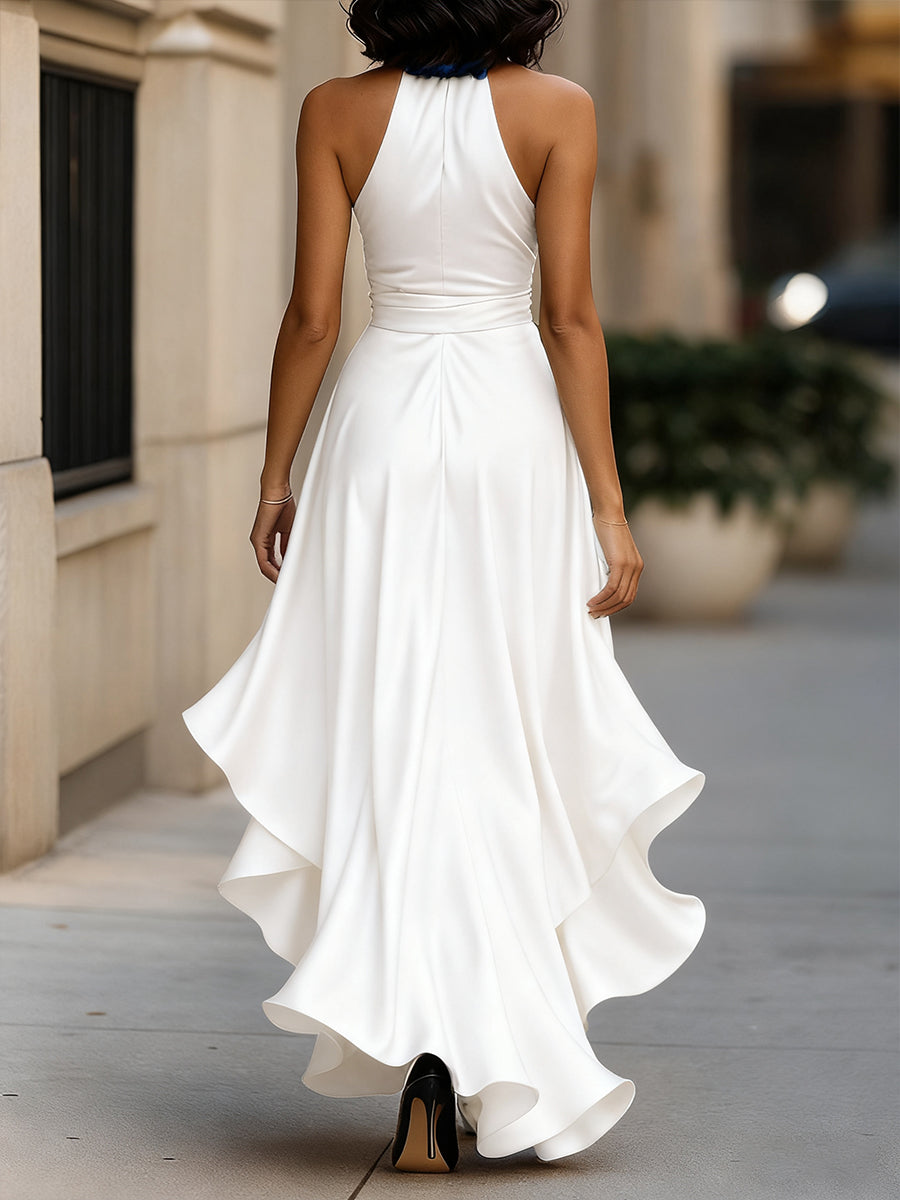 Anna-Berg | Midnight Elegance Satin Halter Ruffle Gown