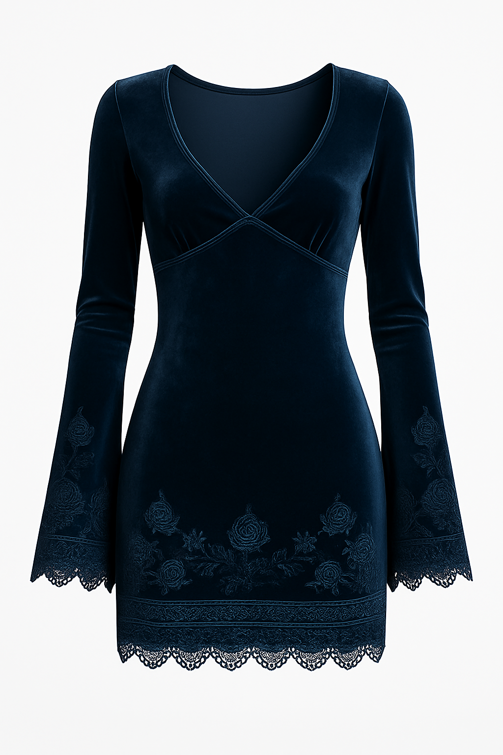 Anna-Berg | Embroidery Bell Sleeves Velvet Dress