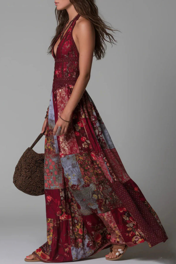 Anna-Berg | Unique Printed V-Neck Sleeveless Fitted Dress