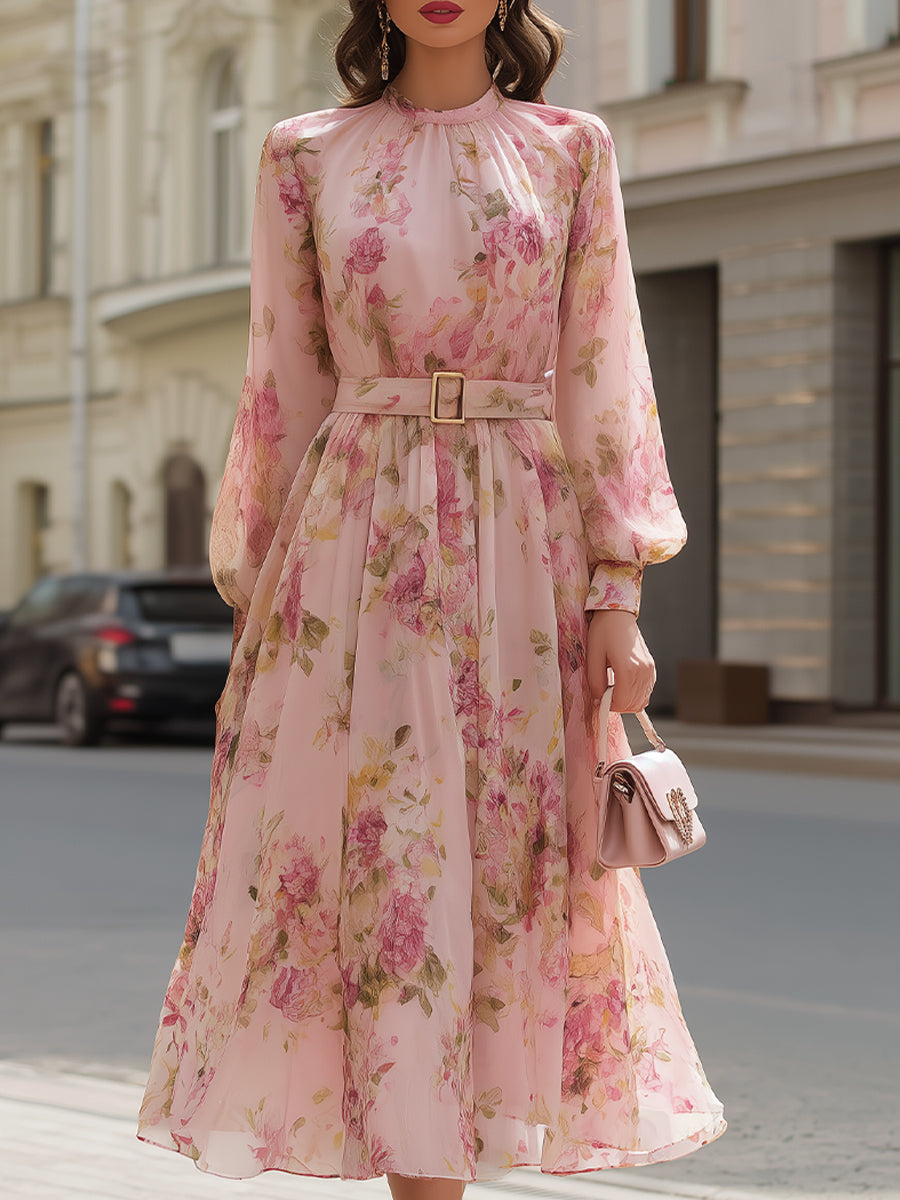 Anna-Berg | Romantic Blush Floral Chiffon Dress