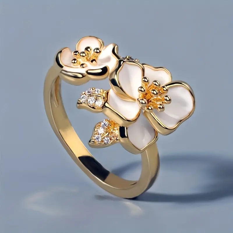Vintage Vit Enamel Flower Gold Ring