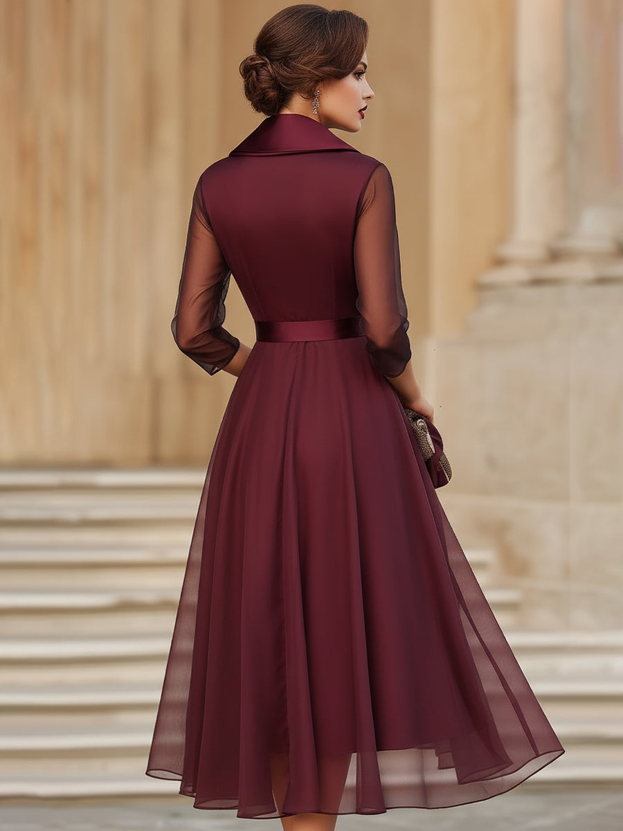 Anna-Berg | Elegant Wrap Midi Dress With Sheer Sleeves