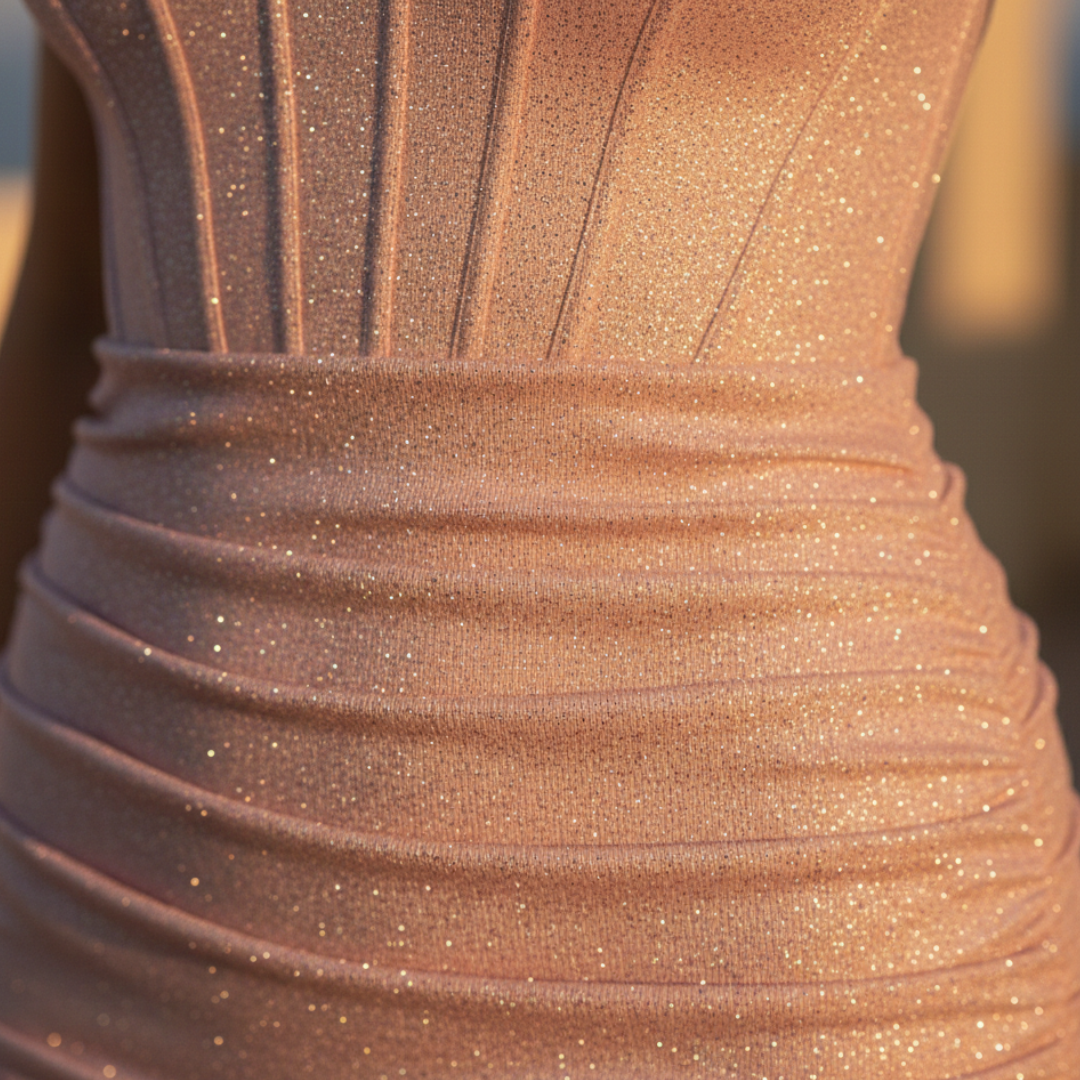 Anna-Berg | Pink Glitter Corset Ruched Dress