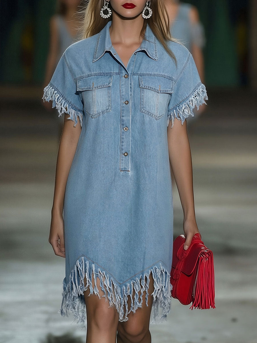 Anna-Berg | Denim Tassel Casual Dress