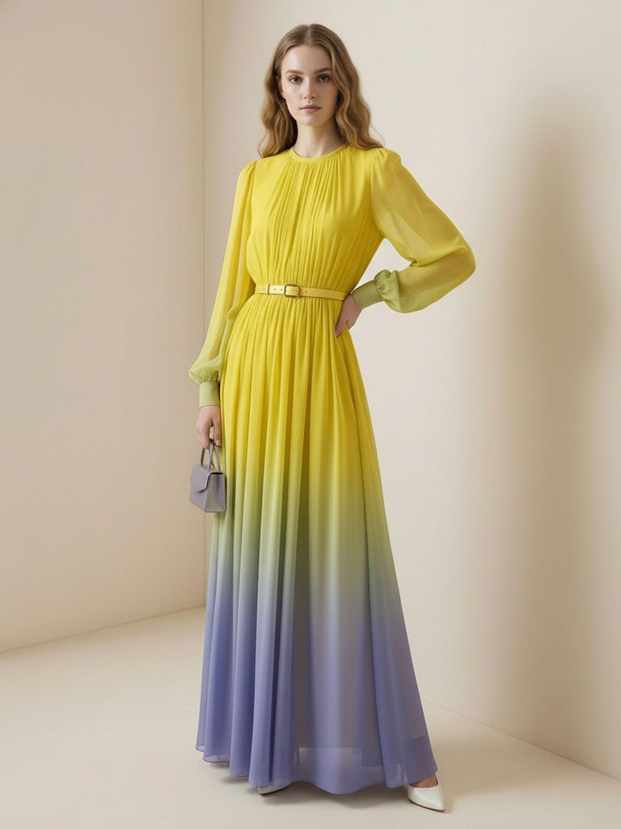 Anna-Berg | High Waisted Long Sleeves Belted Dress